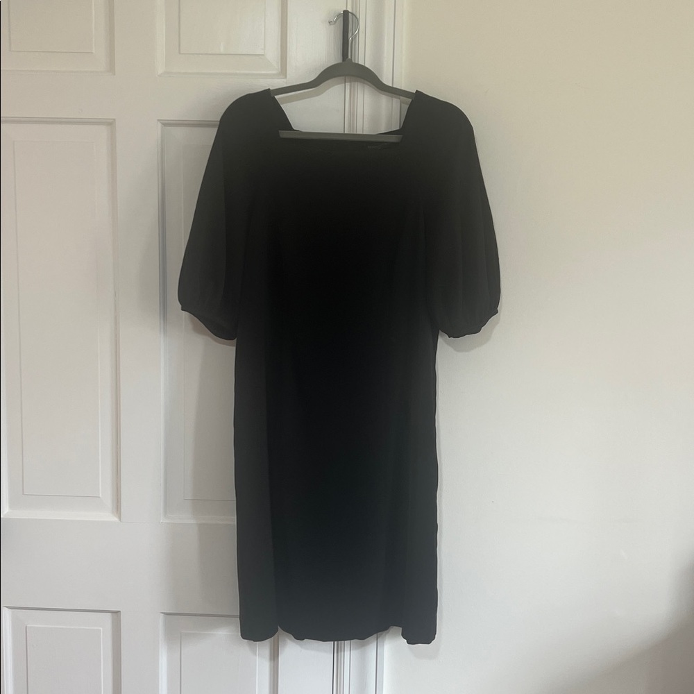 Banana Republic Classic Black Square-Neck  Dress with Puff Sleeves